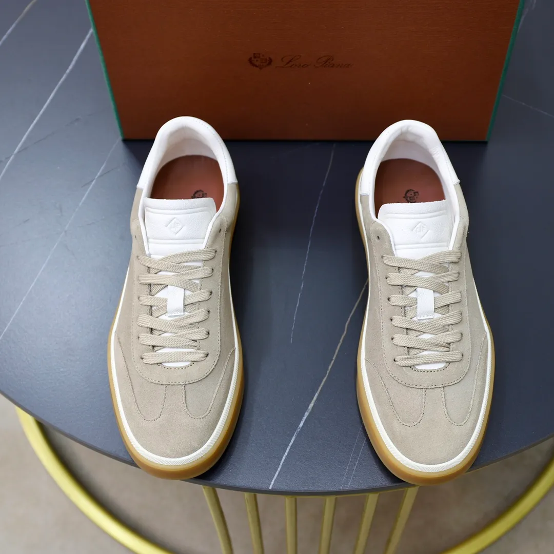 Men's Men's Shoes💰540💰••New Products•• LoroPian*_Noyo-Pianya New men's casual moral training sneakers, LP lace-up casual shoes!  Made of original imported soft cowhide and suede fabric, it highlights the sporty style. The heel is decorated with logo embossing and the original molding. The raw rubber translucent sole combined with the color welt adds a sense of modernity to the shoe. The shoe is overall refreshing and easy to match with style. It has a full cowhide lining for the feet. The original box packaging at the counter comes with wooden balls and a dust bag! Size: 38-44 (.45 customized)